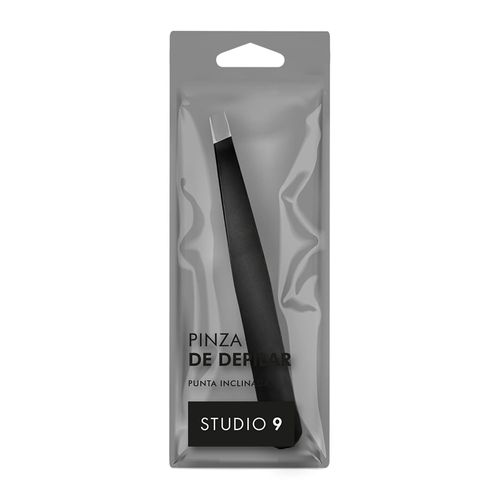 Pinza de Depilar Studio 9 Punta Inclinada Negra