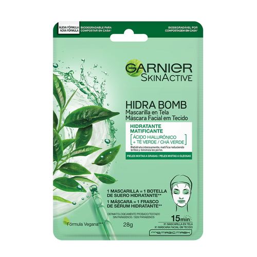 Mascarilla en Tela Garnier Té Verde Biodegradable Skin Active