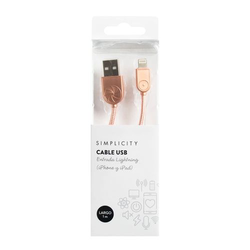 Cable Usb Simplicity Metalizado Rosa Ligthning