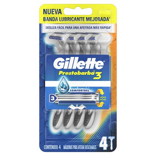 Máquinas de Afeitar Gillette Prestobarba3 Desechables x 4 un