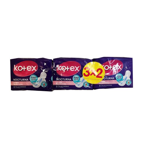 Toallitas Femeninas Kotex Nocturna con Alas x 3 un x 8 un c/u