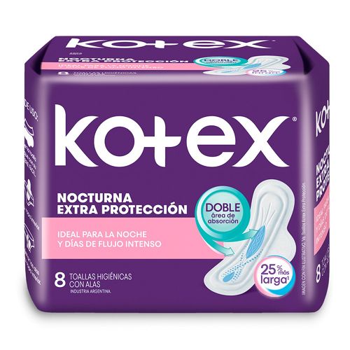 Toallas Femeninas Kotex Nocturna con Alas x 8 un