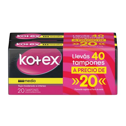 Tampones Kotex Medio x 2 un 40 un c/u