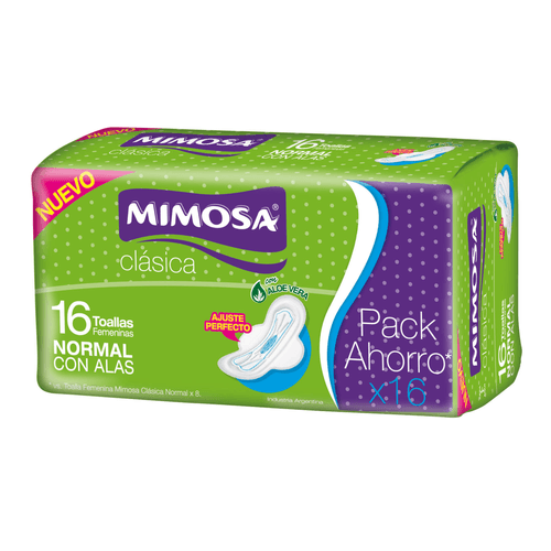 Toallas Femeninas Mimosa Normal con Alas x 16 un