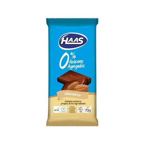 Tableta Chocolate Haas 0% Azúcar con Almendras x 70 g