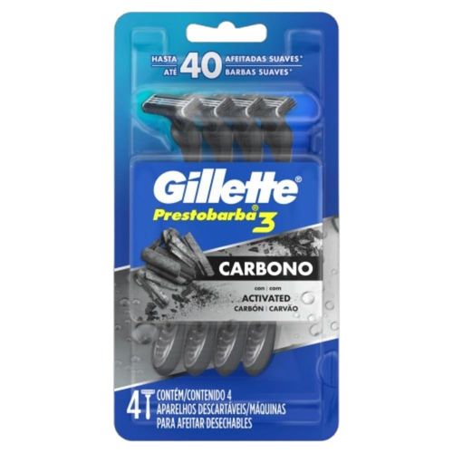 Máquina de Afeitar Prestobarba 3 Gillette Carbono Hombre x 4 un
